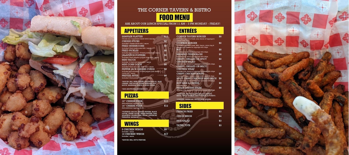 The Corner Tavern and Bistro Menu